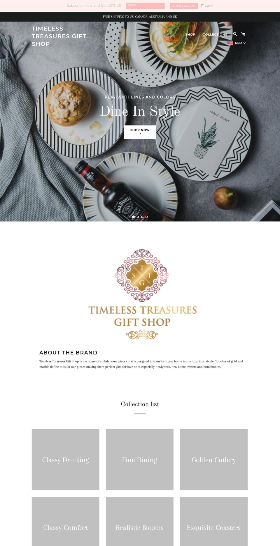 timelesstreasuresgiftshop.com — Shopify storefront screenshot