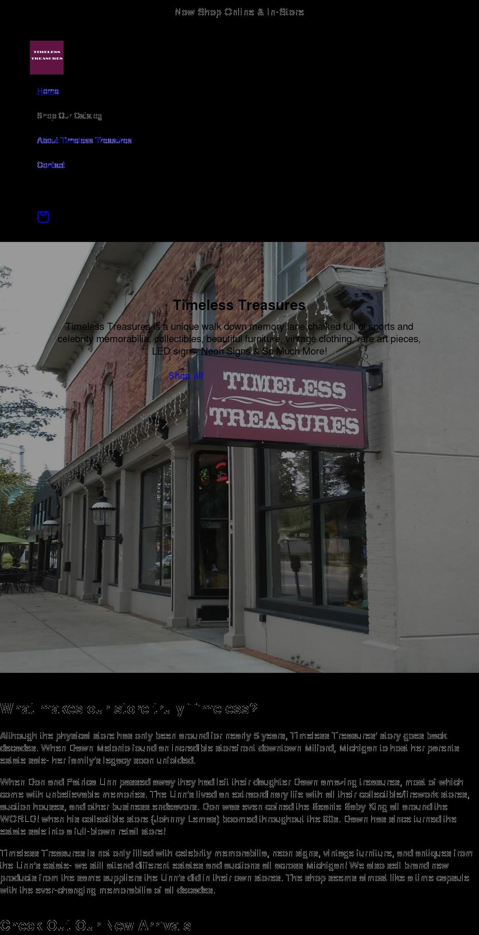 timelesstreasuresmilford.com shopify website screenshot