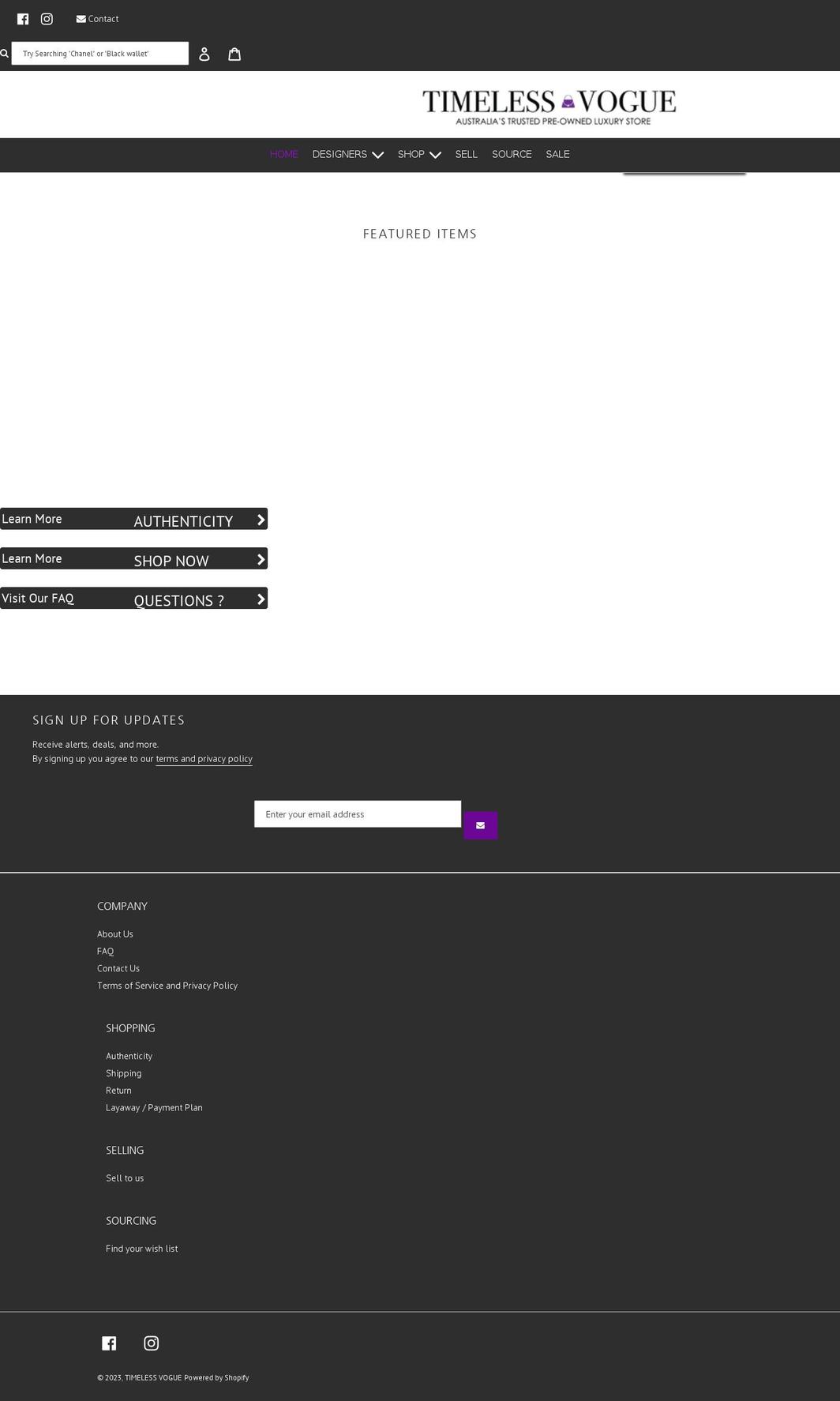 timelessvogue.com.au shopify website screenshot