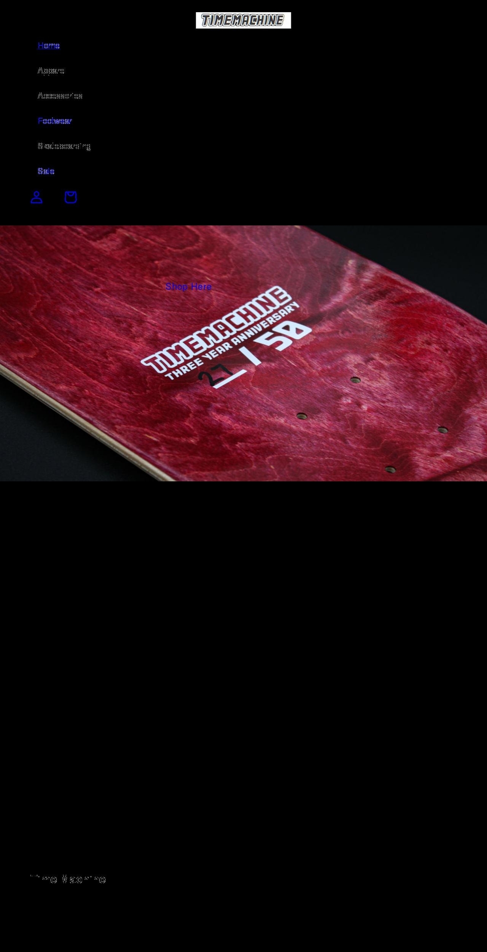 timemachineskateshop.com shopify website screenshot