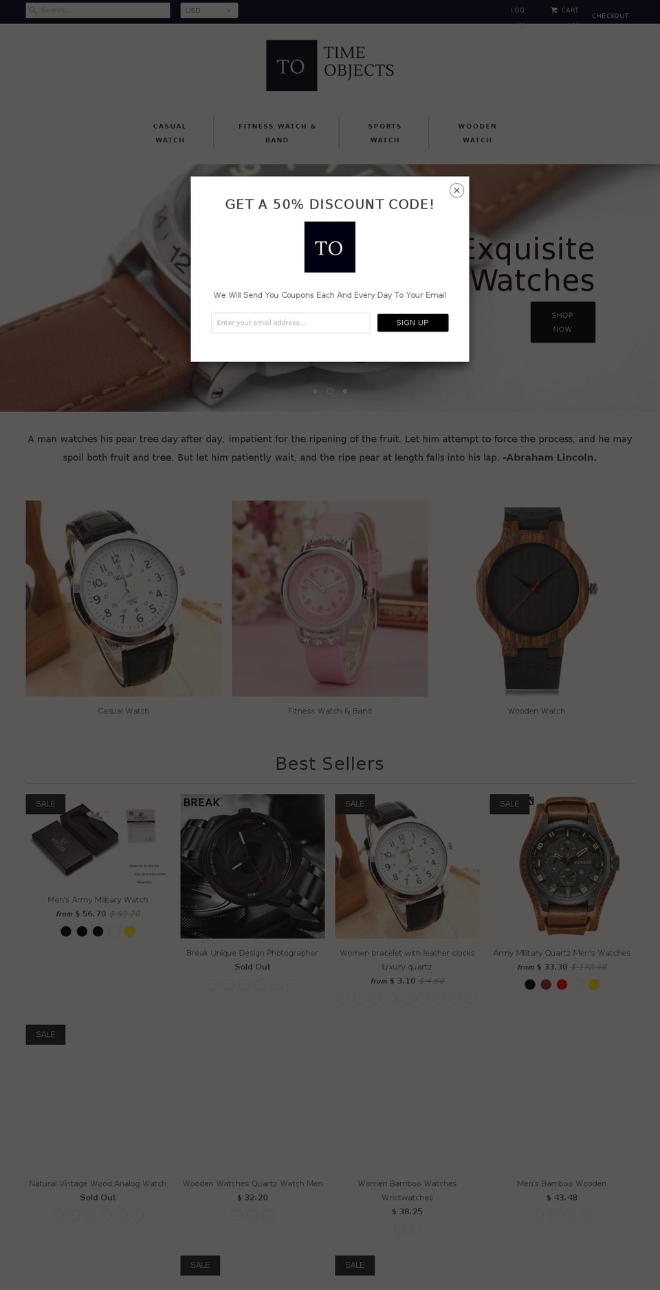 timeobjects.com — Shopify storefront screenshot