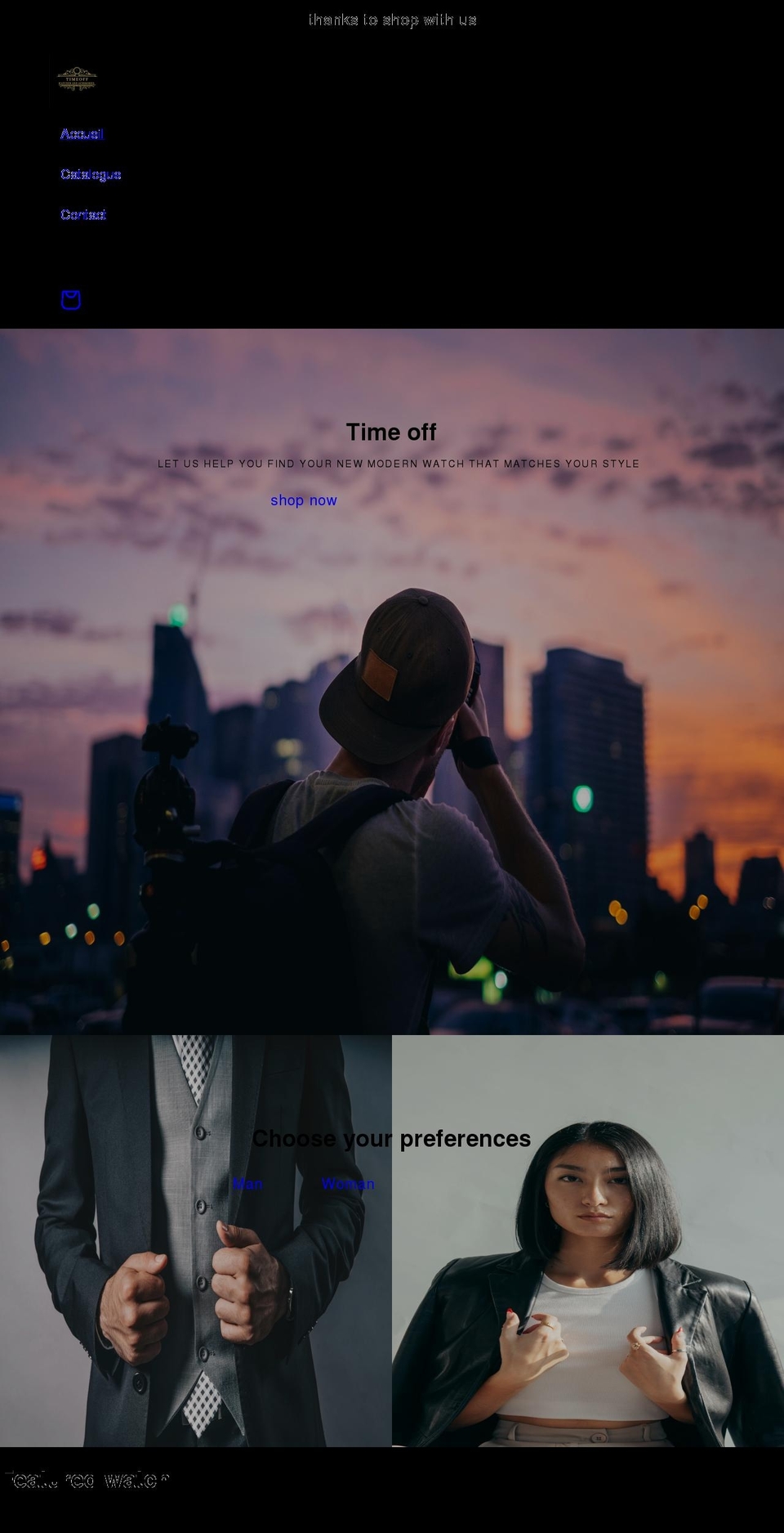 Black theme Shopify theme site example timeoffwatches.com