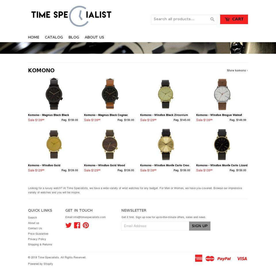 timespecialists.com shopify website screenshot