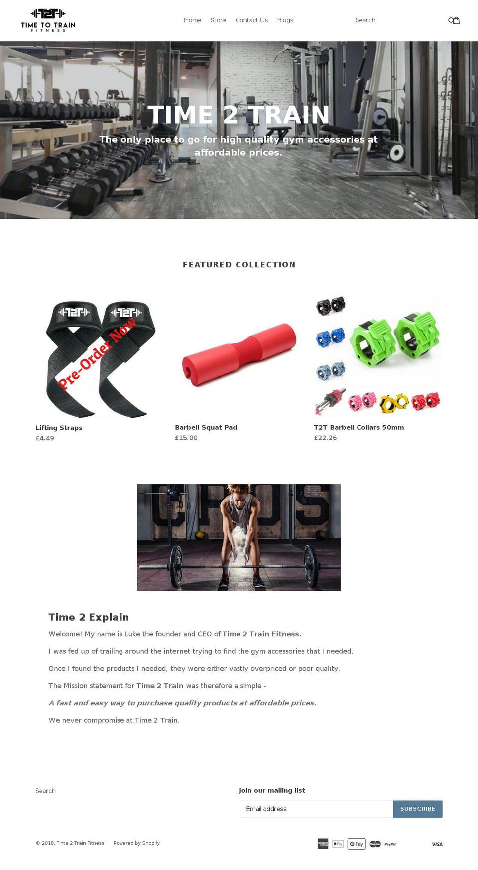 timetotrainfitness.com — Shopify storefront screenshot