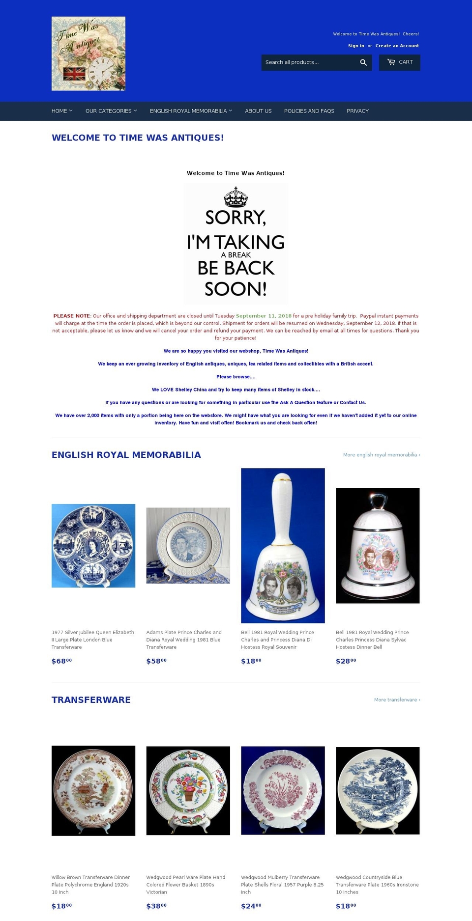 timewasantiques.com — Shopify storefront screenshot