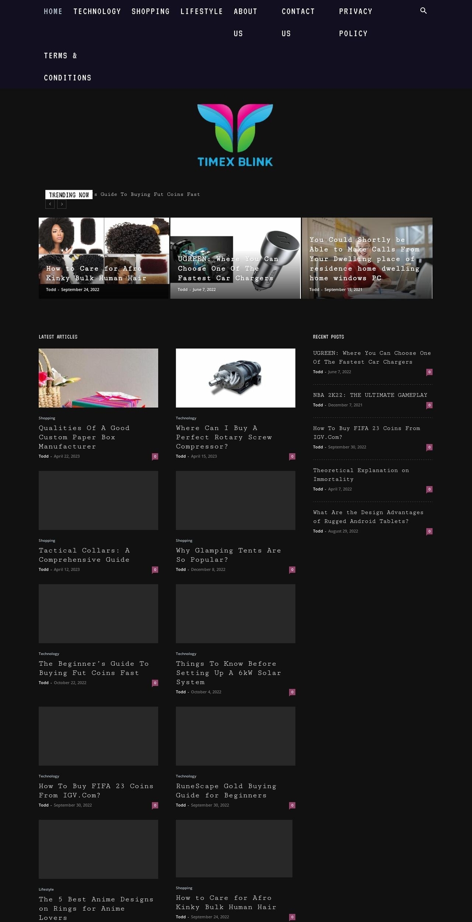 timexblink.com — Shopify storefront screenshot