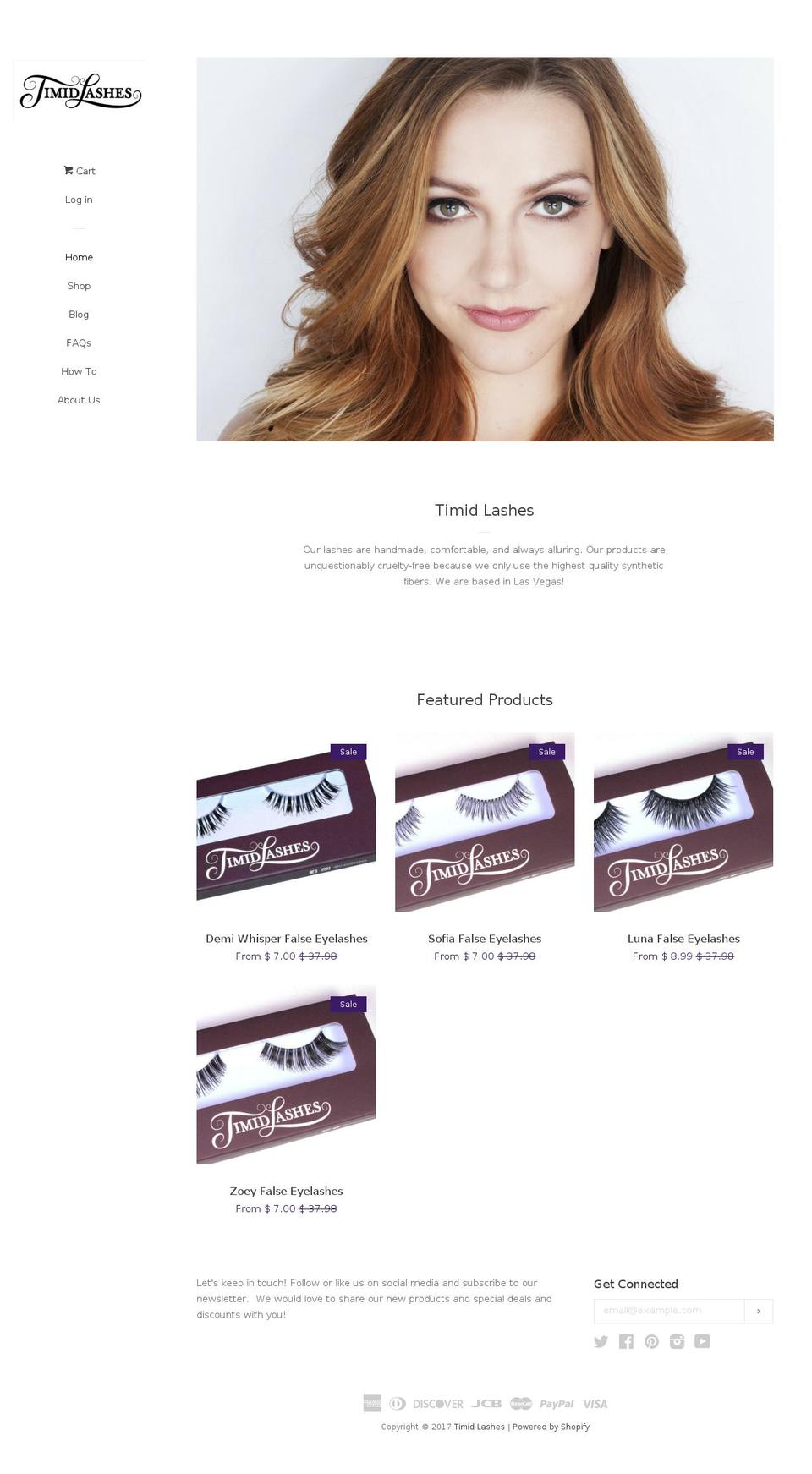 timidlashes.com shopify website screenshot