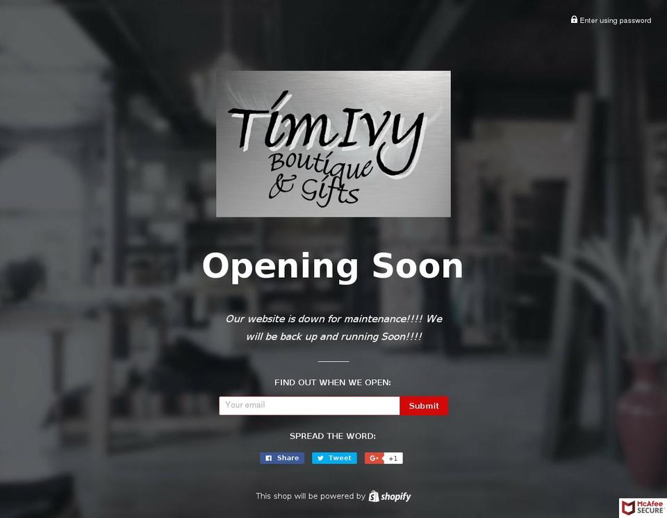 timivy.com shopify website screenshot