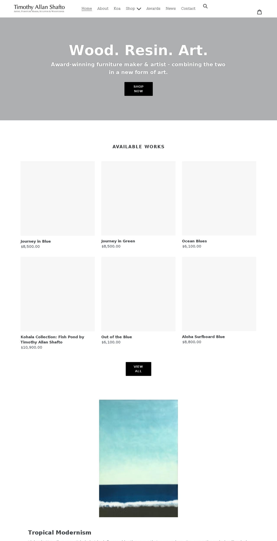 timothyallanshafto.com shopify website screenshot