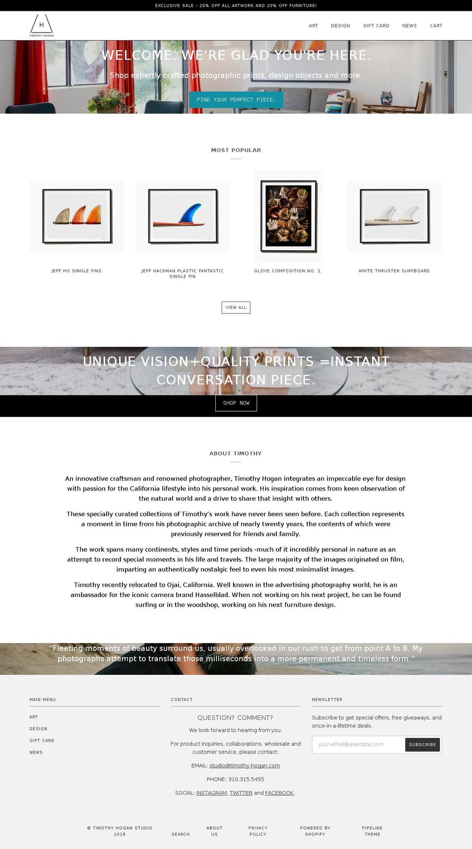 timothyhoganstudios.com — Shopify storefront screenshot