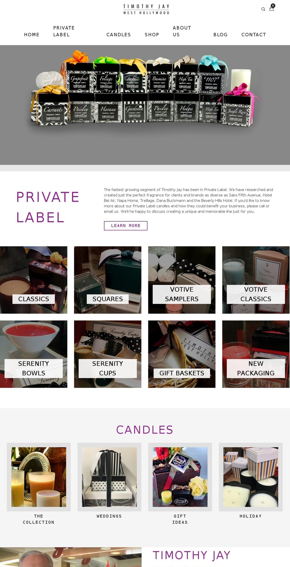 timothyjaycandles.com shopify website screenshot