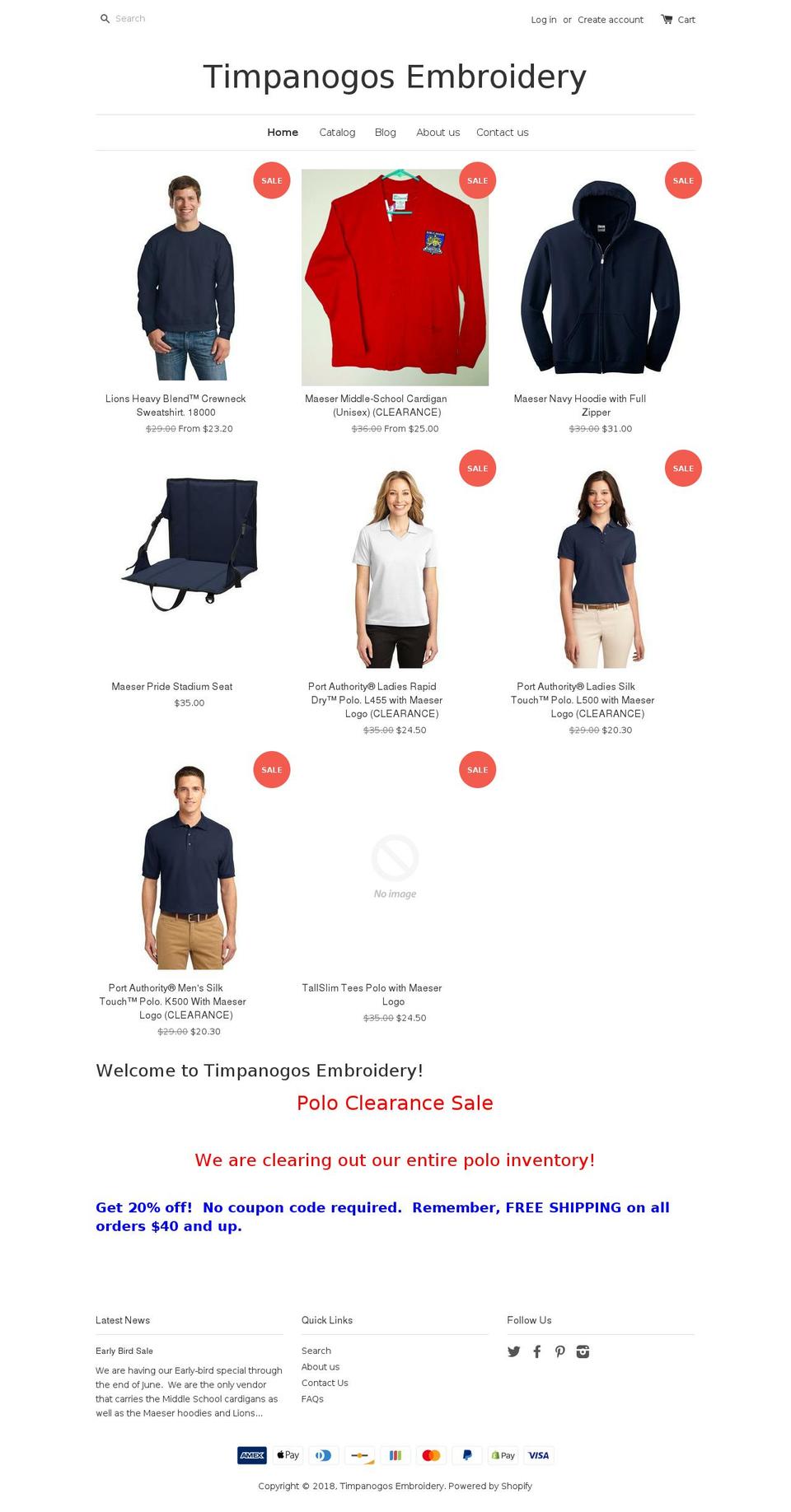 timpembroidery.com shopify website screenshot