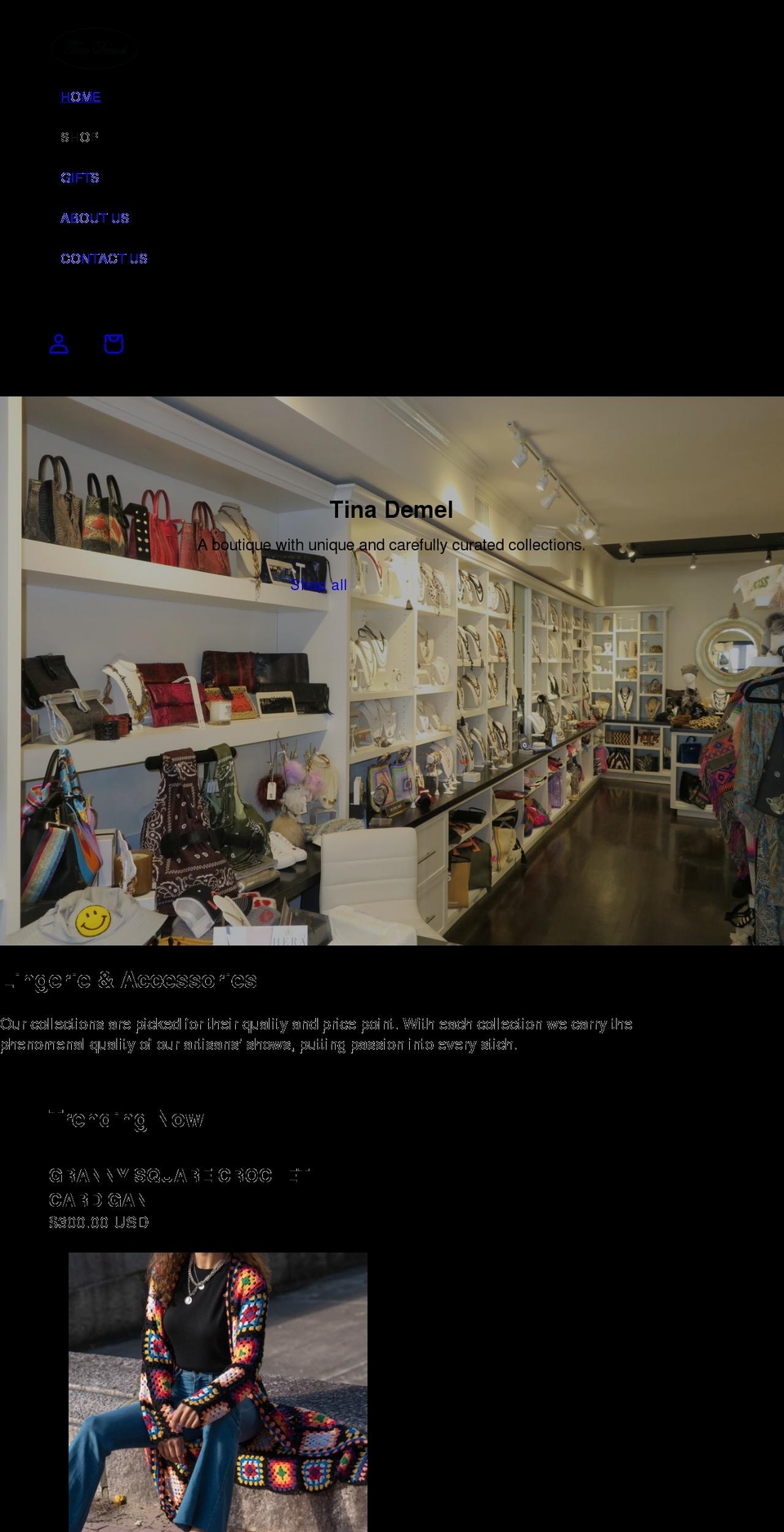 tinademel.com shopify website screenshot