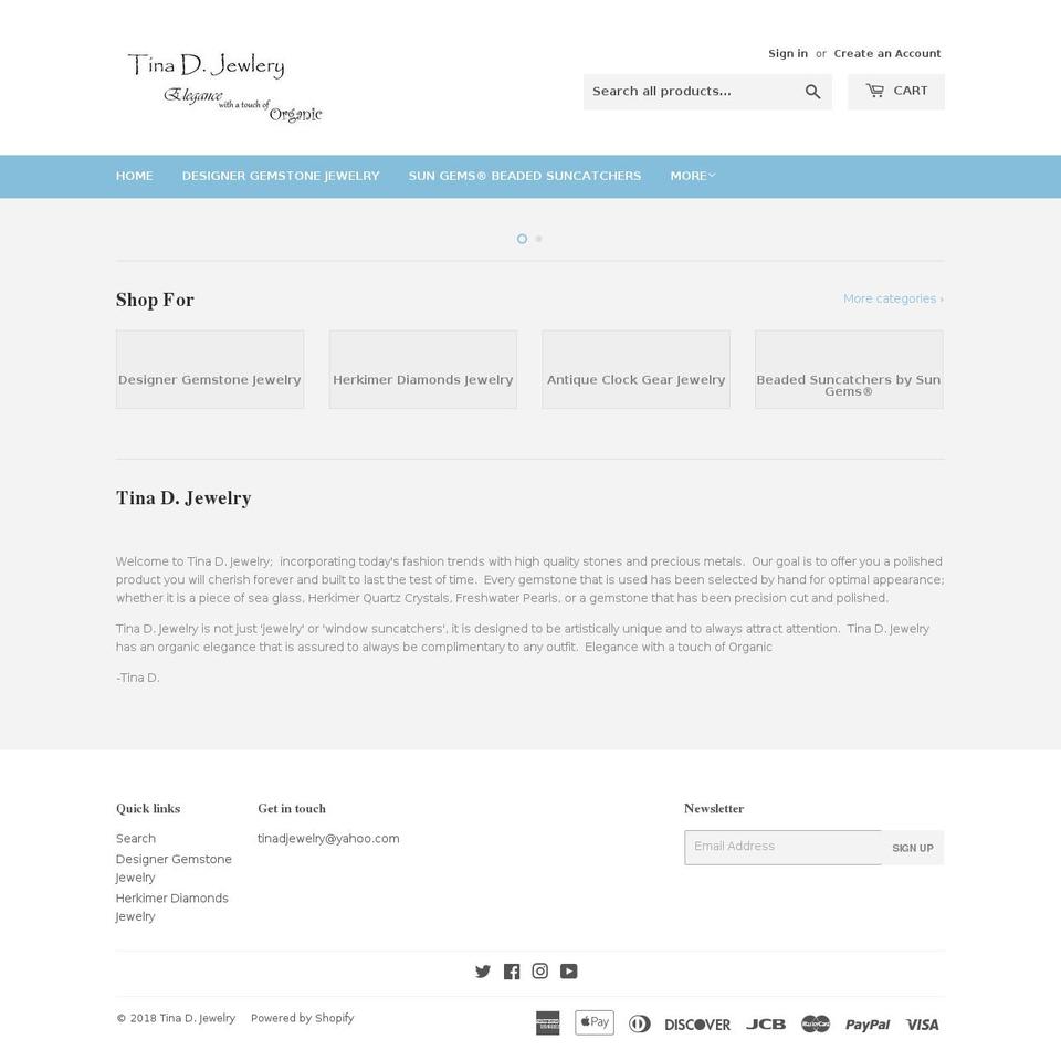 tinadjewelry.com shopify website screenshot