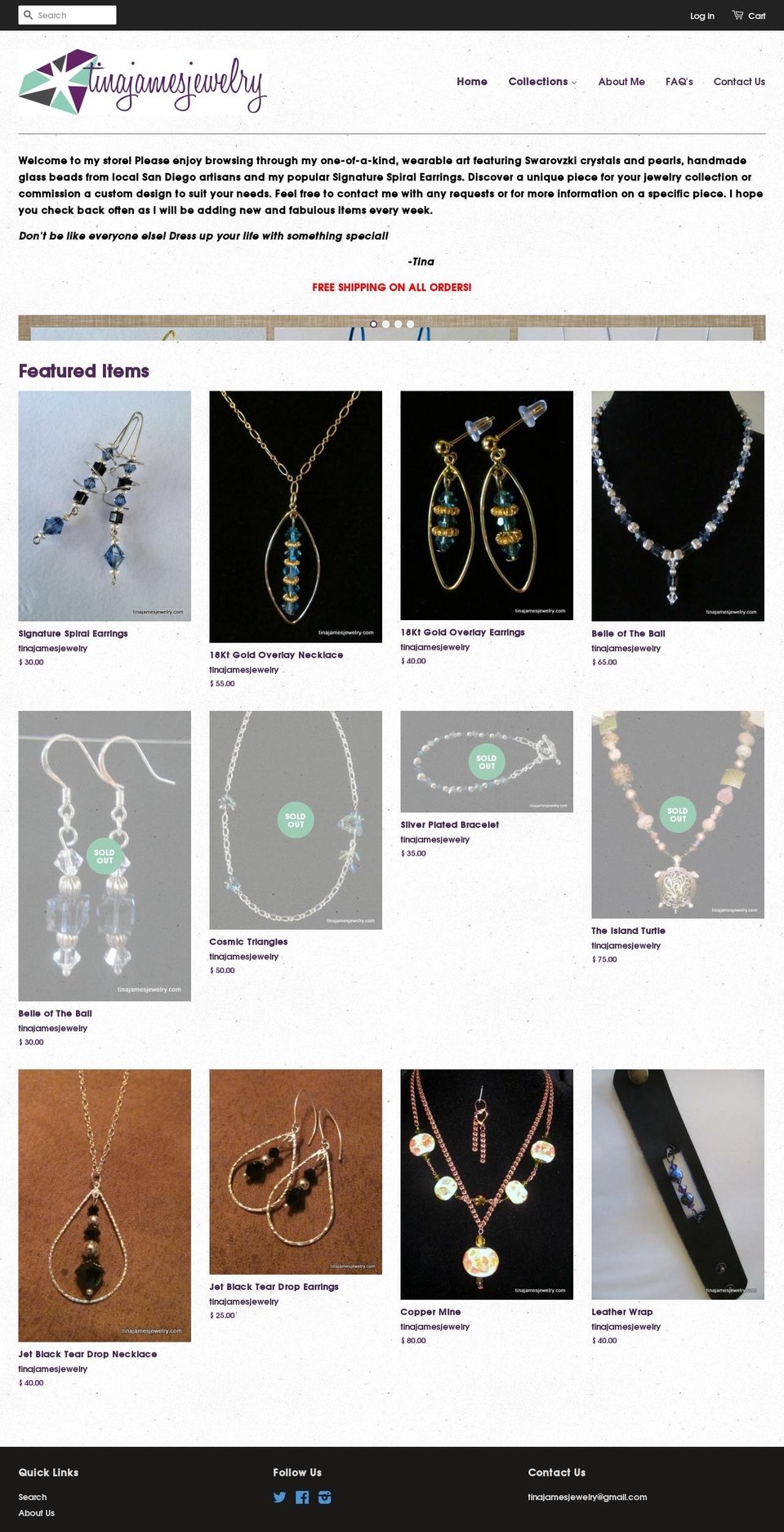 tinajamesjewelry.com — Shopify storefront screenshot