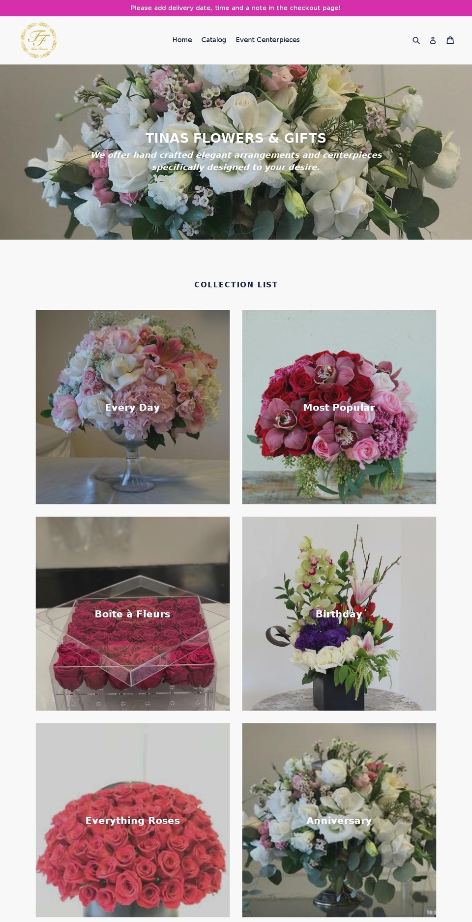 tinasflowersandgifts.com shopify website screenshot