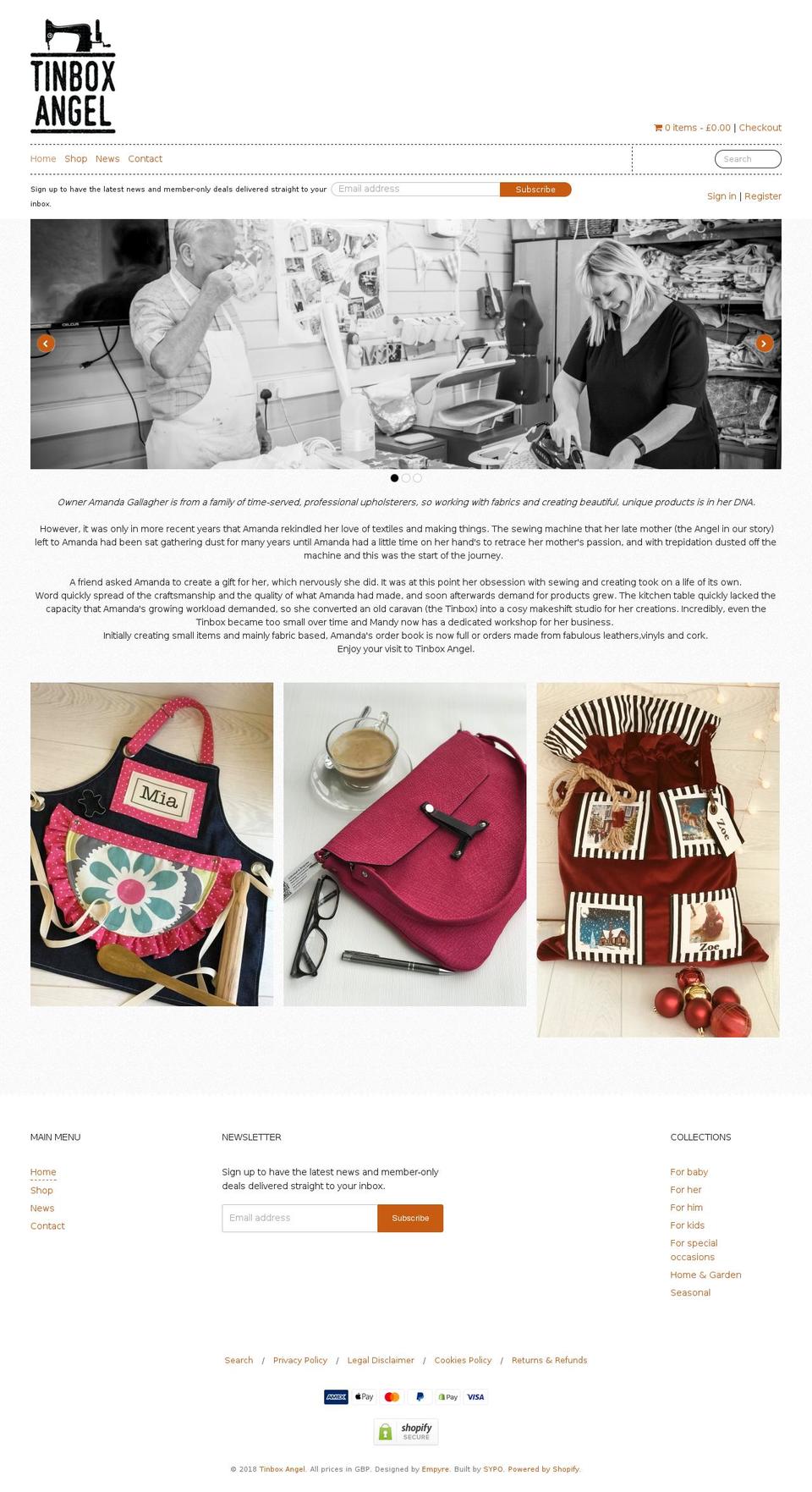 tinboxangel.com shopify website screenshot