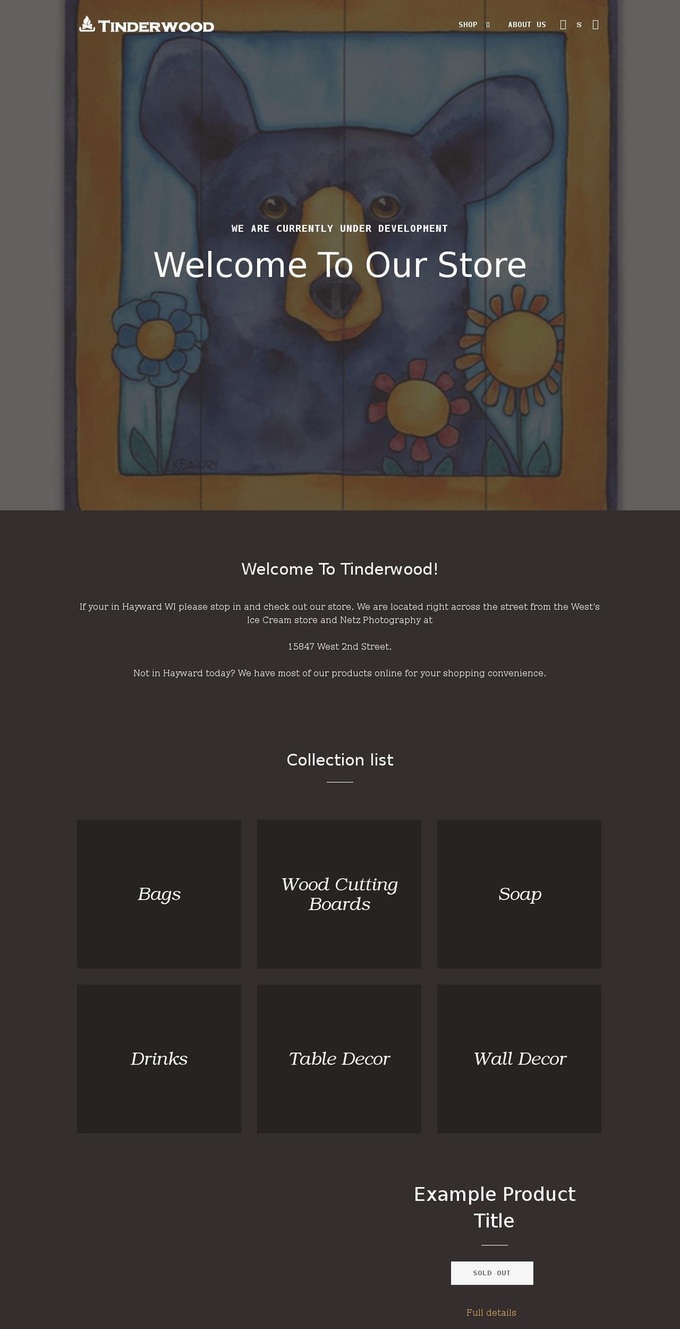tinderwood.com shopify website screenshot