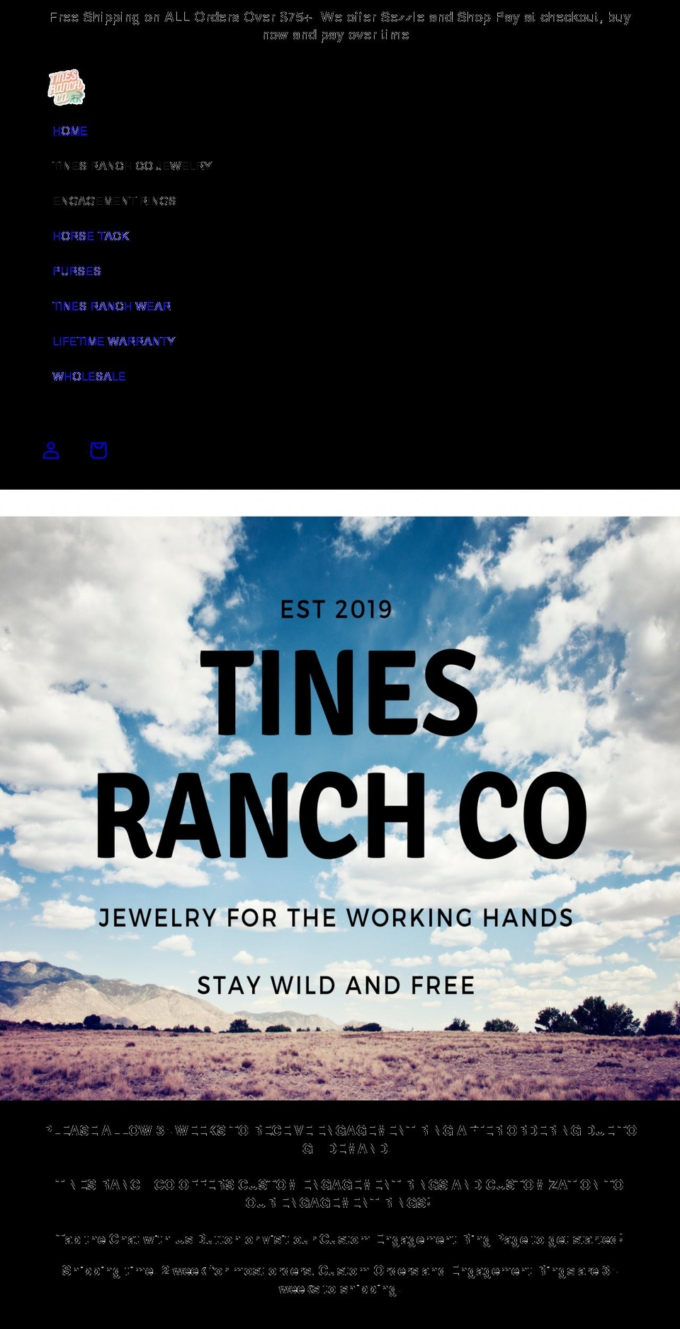 tinesranchco.com shopify website screenshot