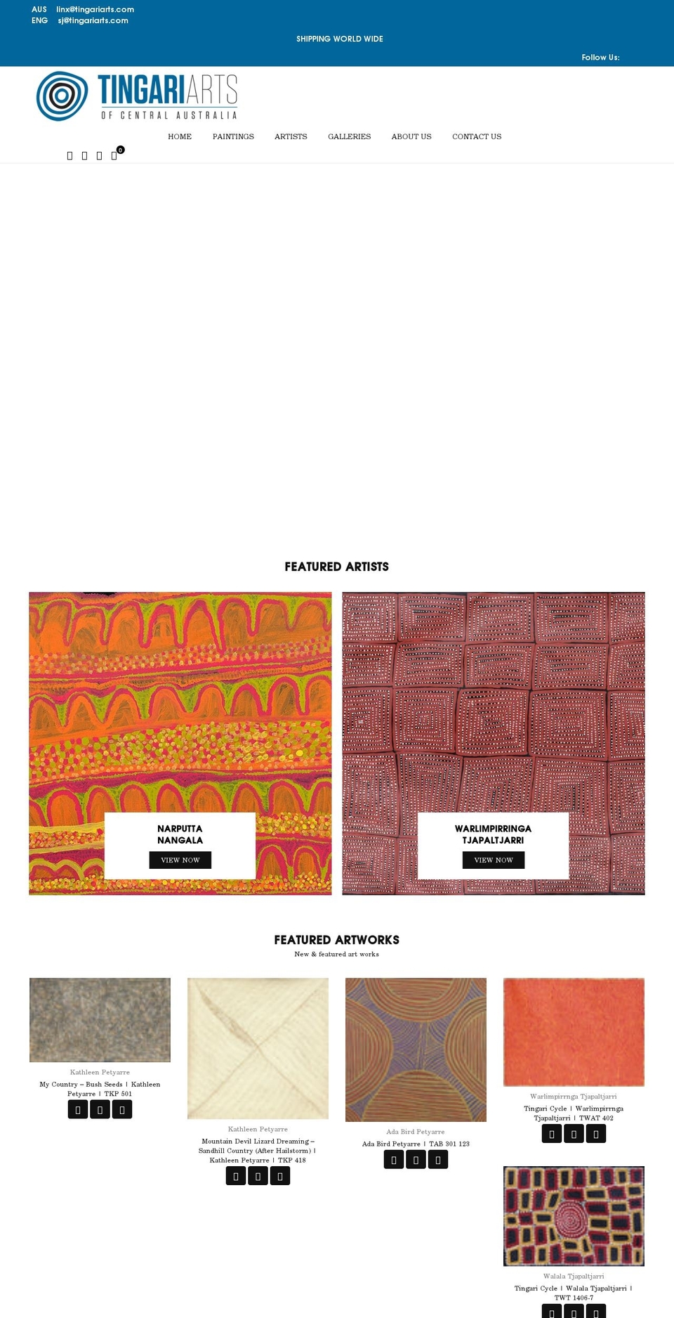 tingariarts.com shopify website screenshot