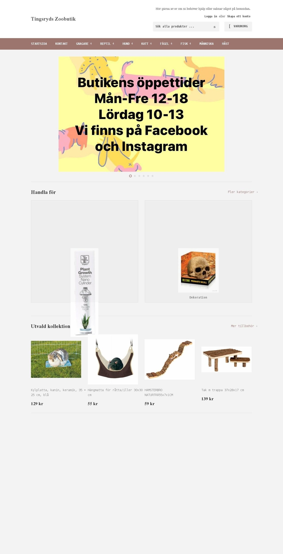 tingsrydszoobutik.se shopify website screenshot