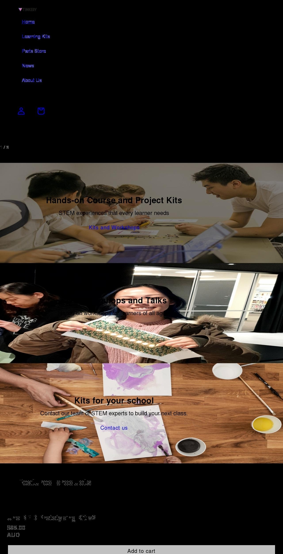 tinkery.com.au shopify website screenshot