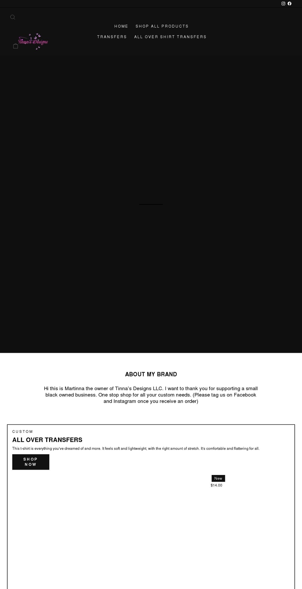 tinnasdesigns.com shopify website screenshot