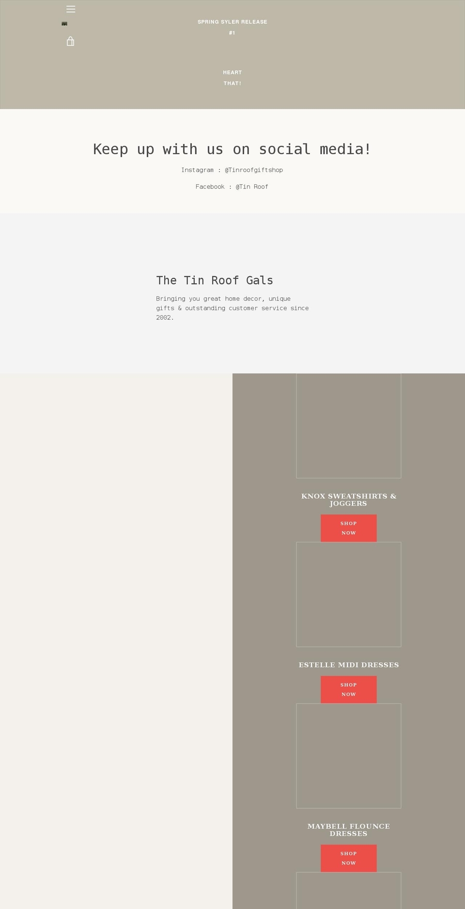 tinroofgiftshop.com shopify website screenshot