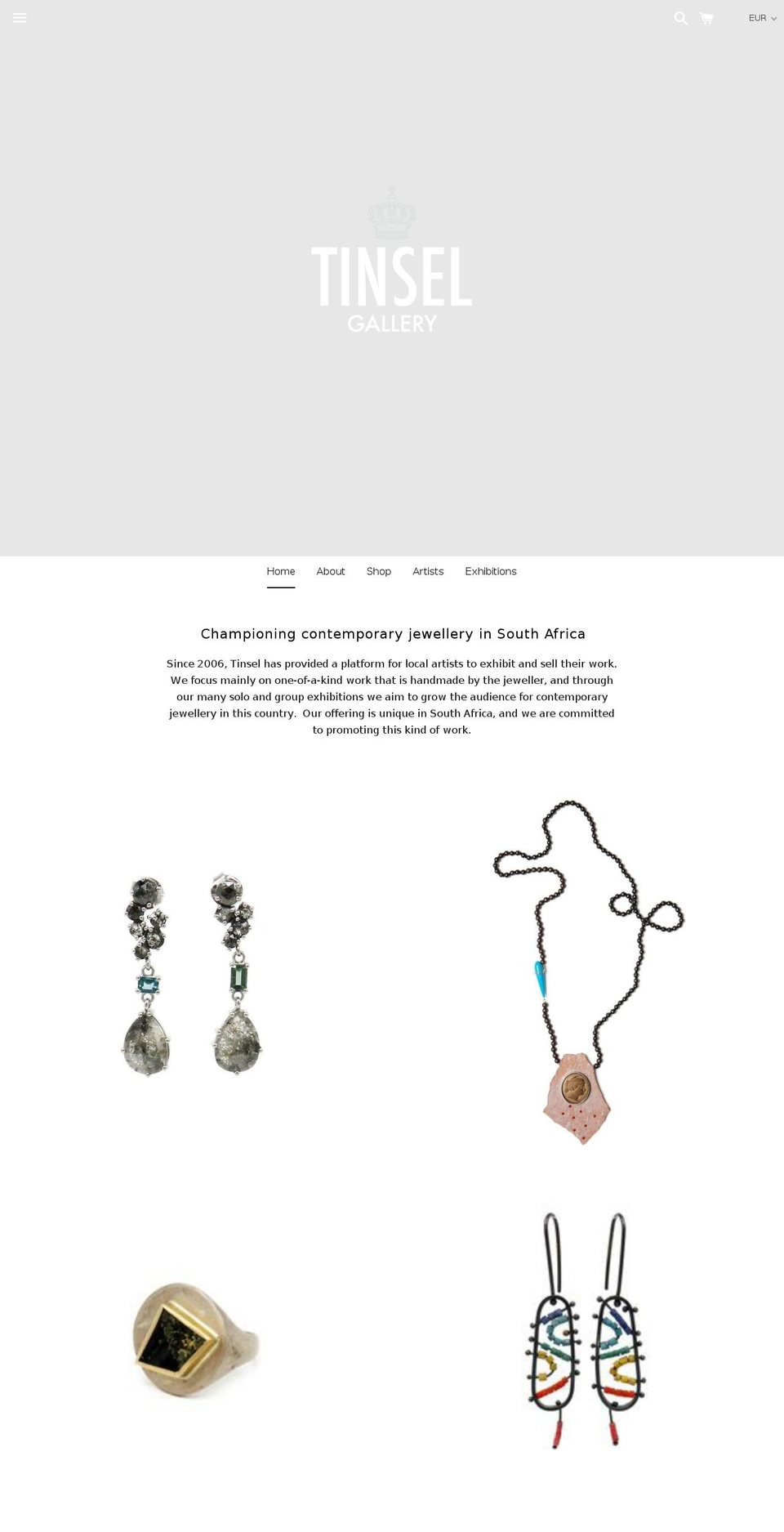 tinselgallery.com shopify website screenshot