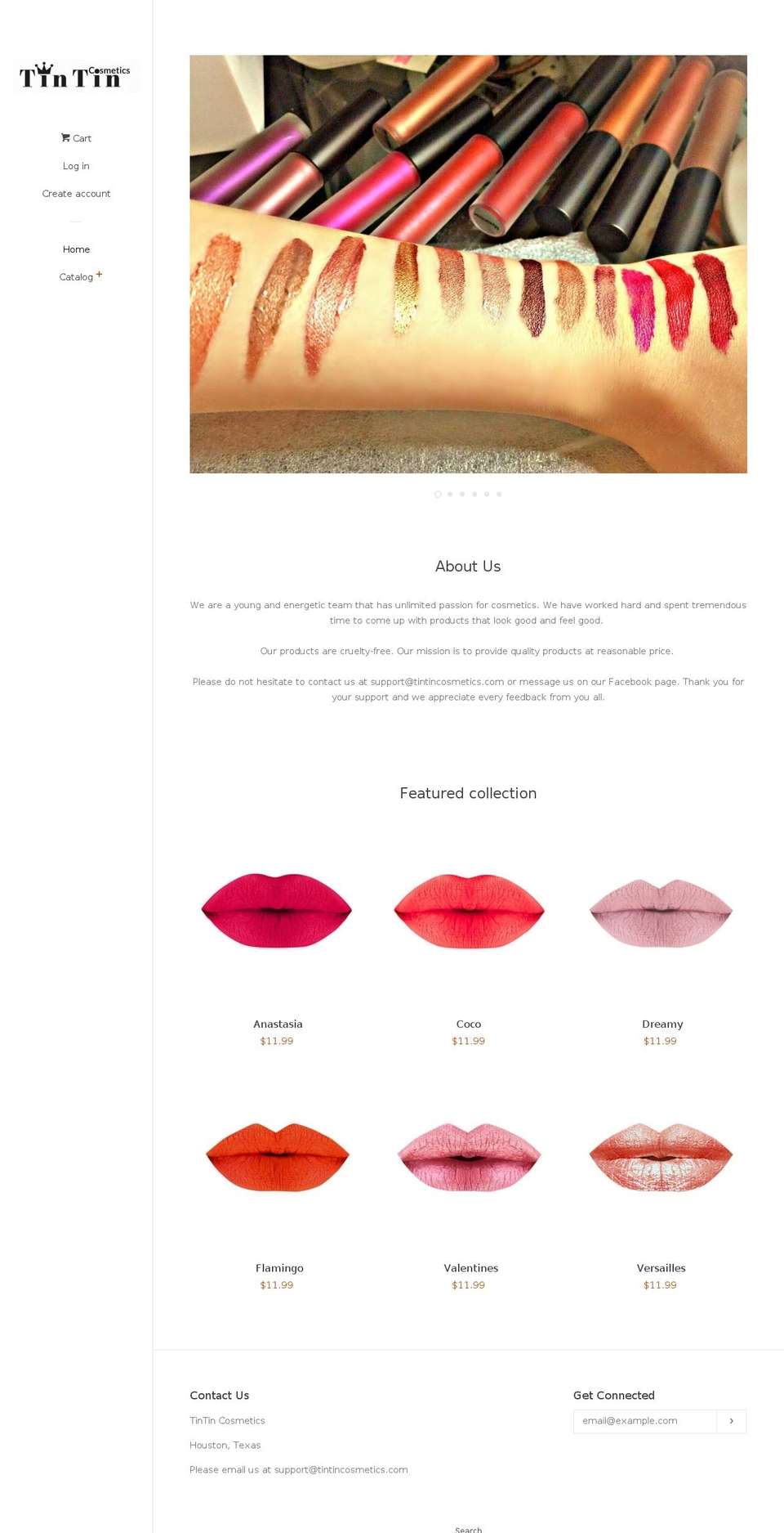 tintincosmetics.com — Shopify storefront screenshot