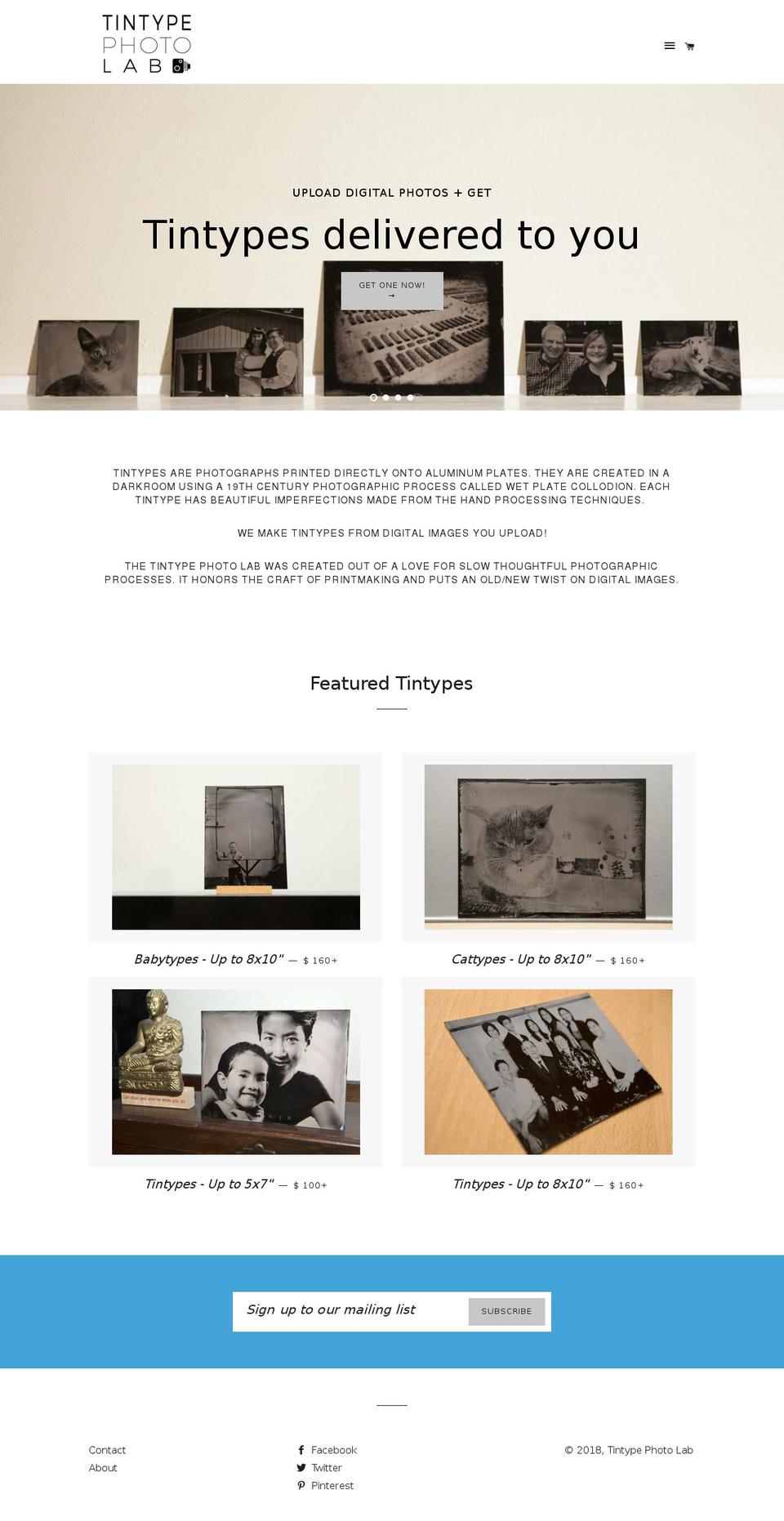 tintypephotolab.com shopify website screenshot