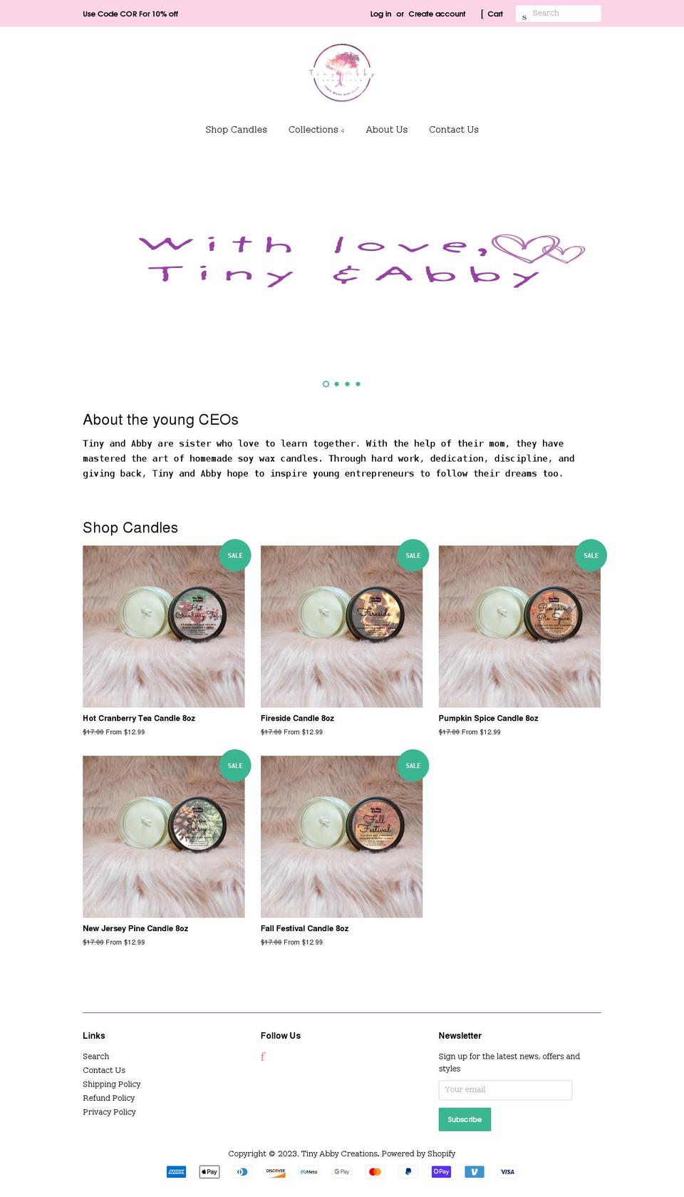 tinyabbycreations.com shopify website screenshot