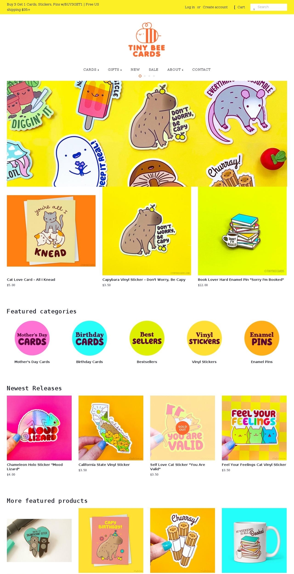 tinybeecards.com shopify website screenshot