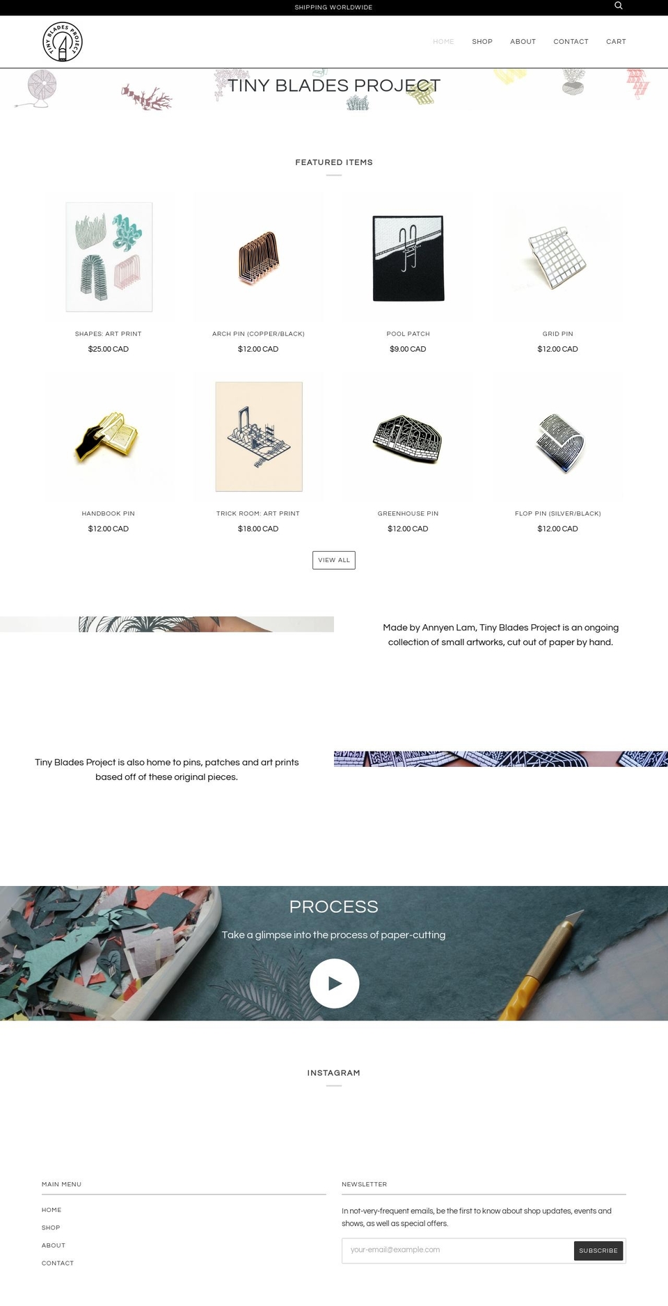 tinybladesproject.com shopify website screenshot