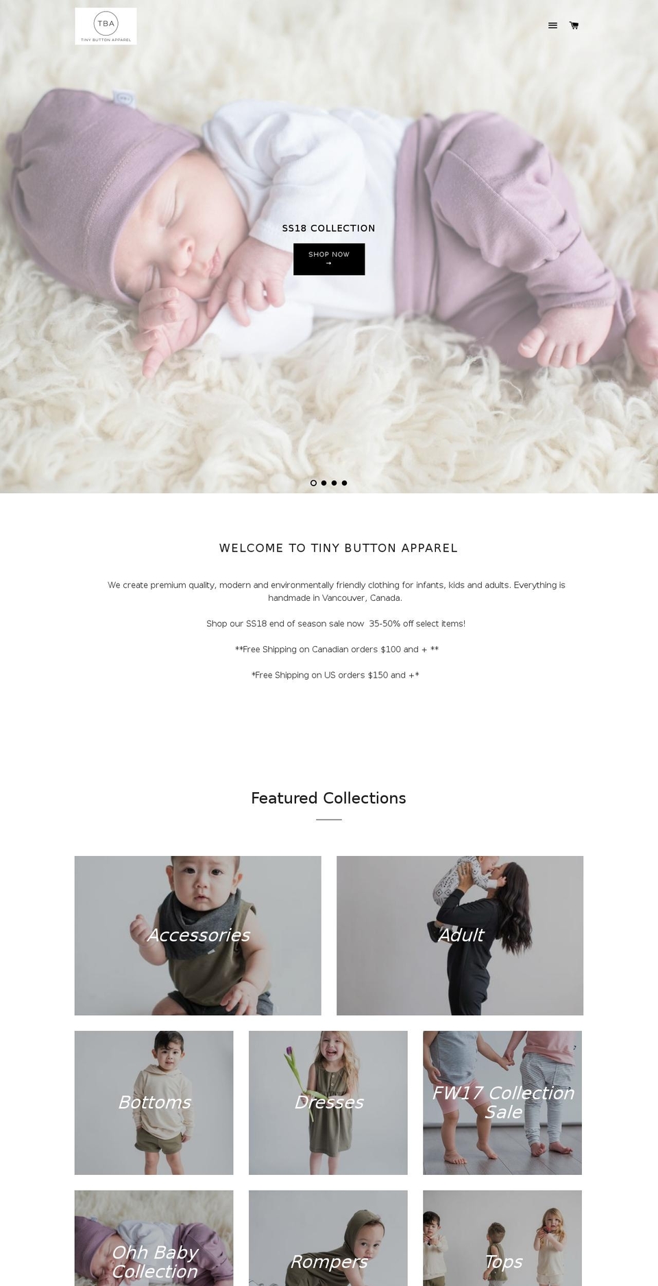 tinybuttonapparel.com shopify website screenshot