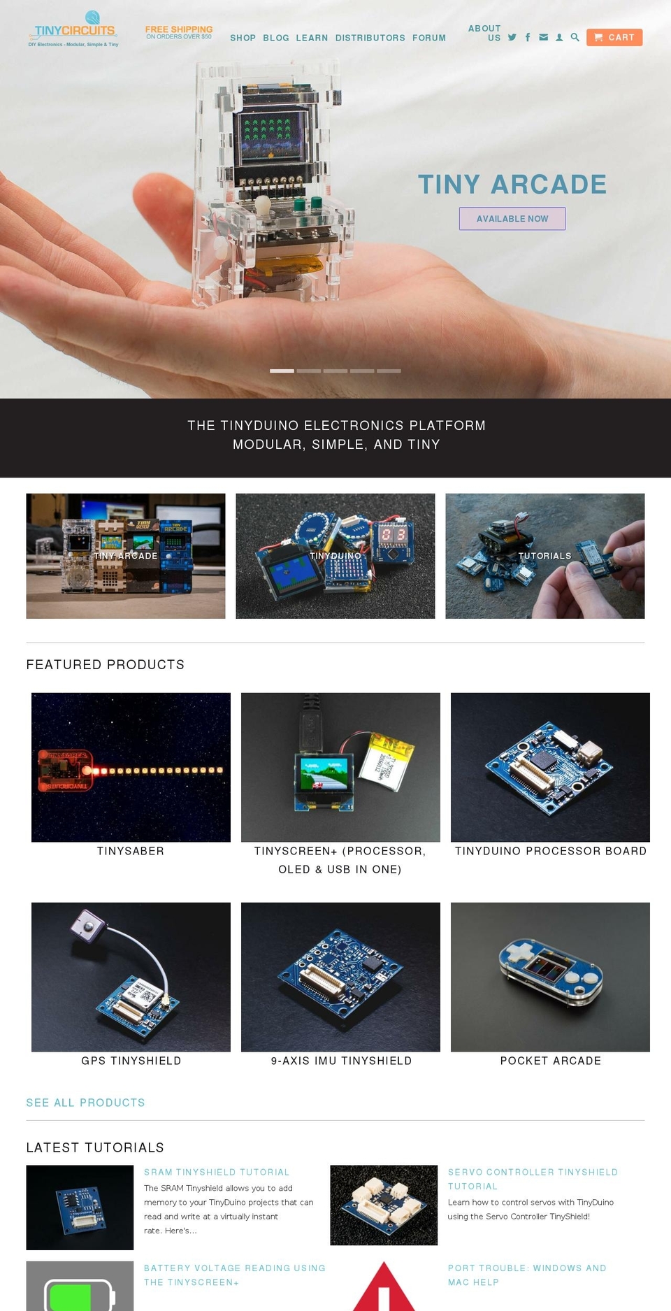 tinycircuits.info shopify website screenshot