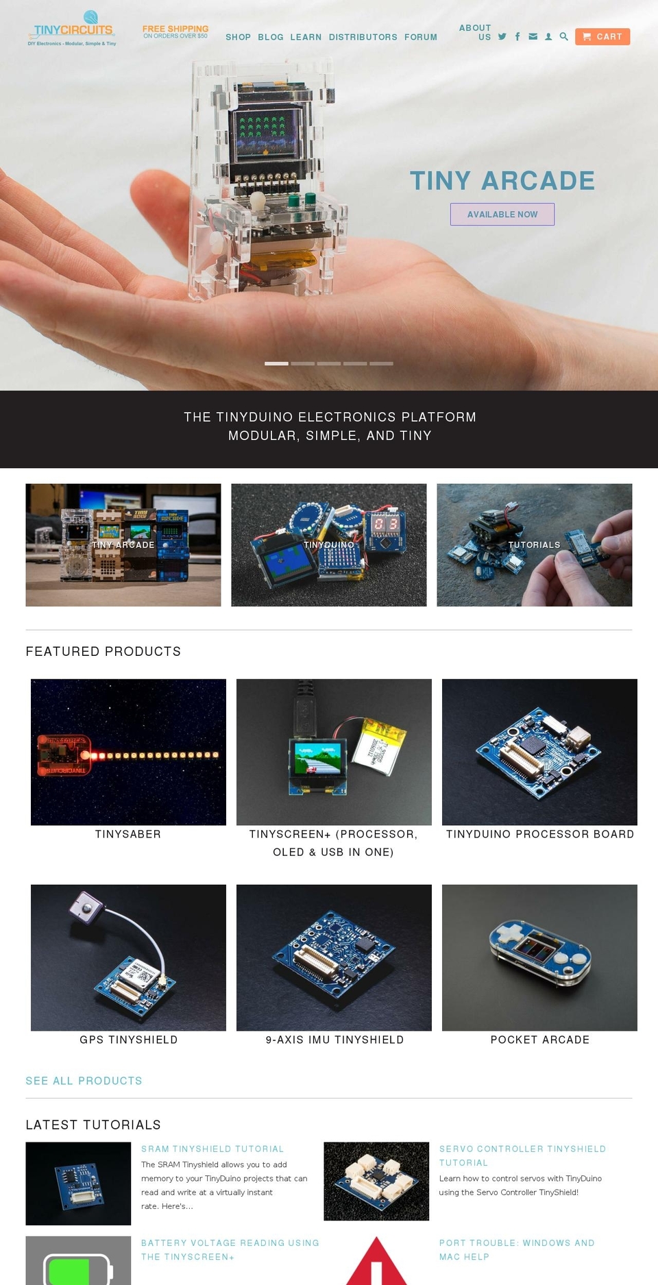 tinycircuits.net shopify website screenshot
