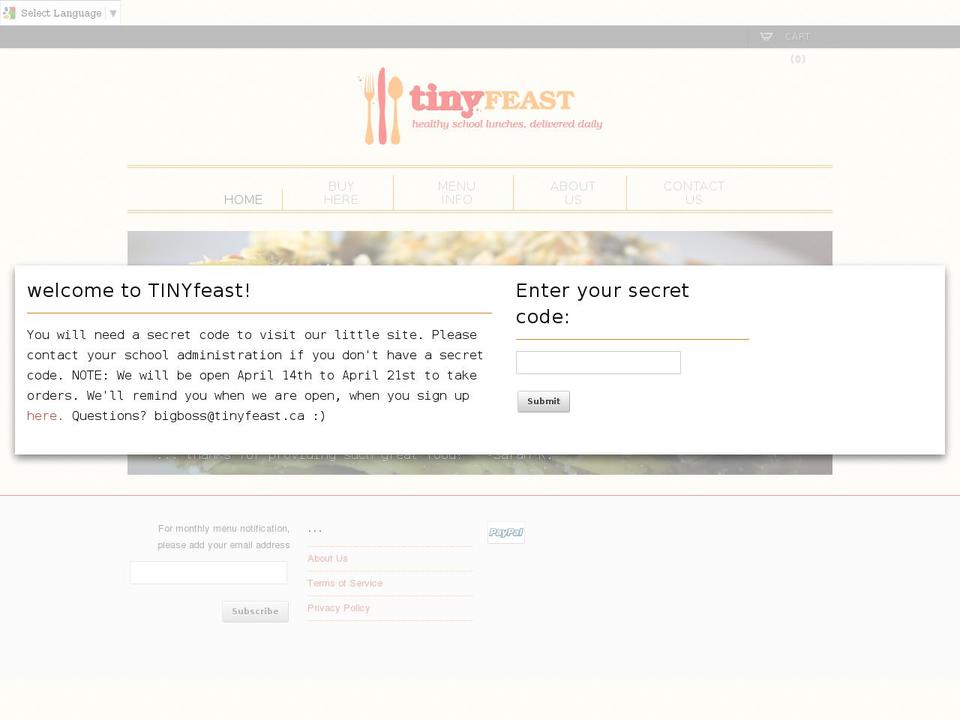 tinyfeast.ca shopify website screenshot