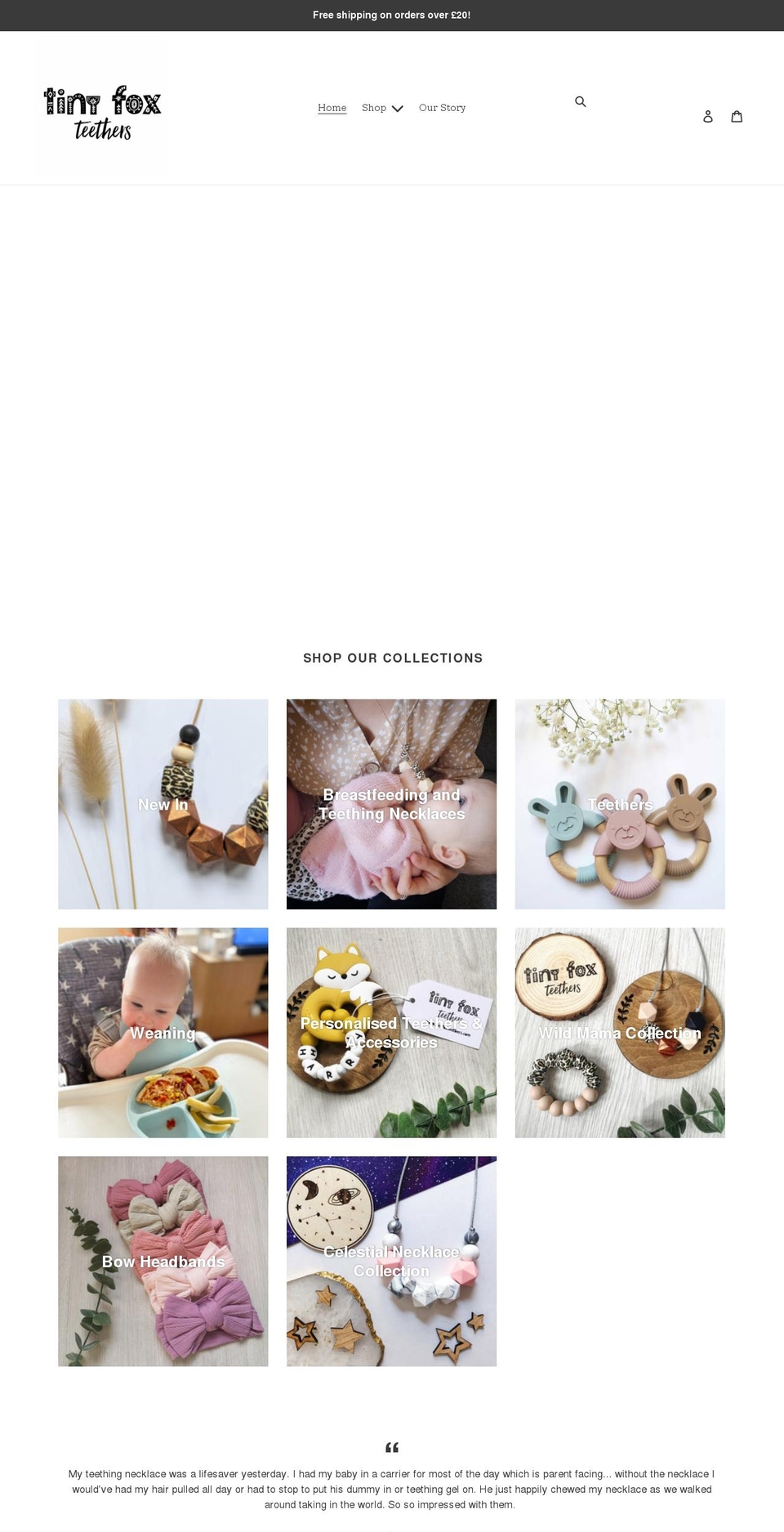 tinyfoxteethers.com shopify website screenshot