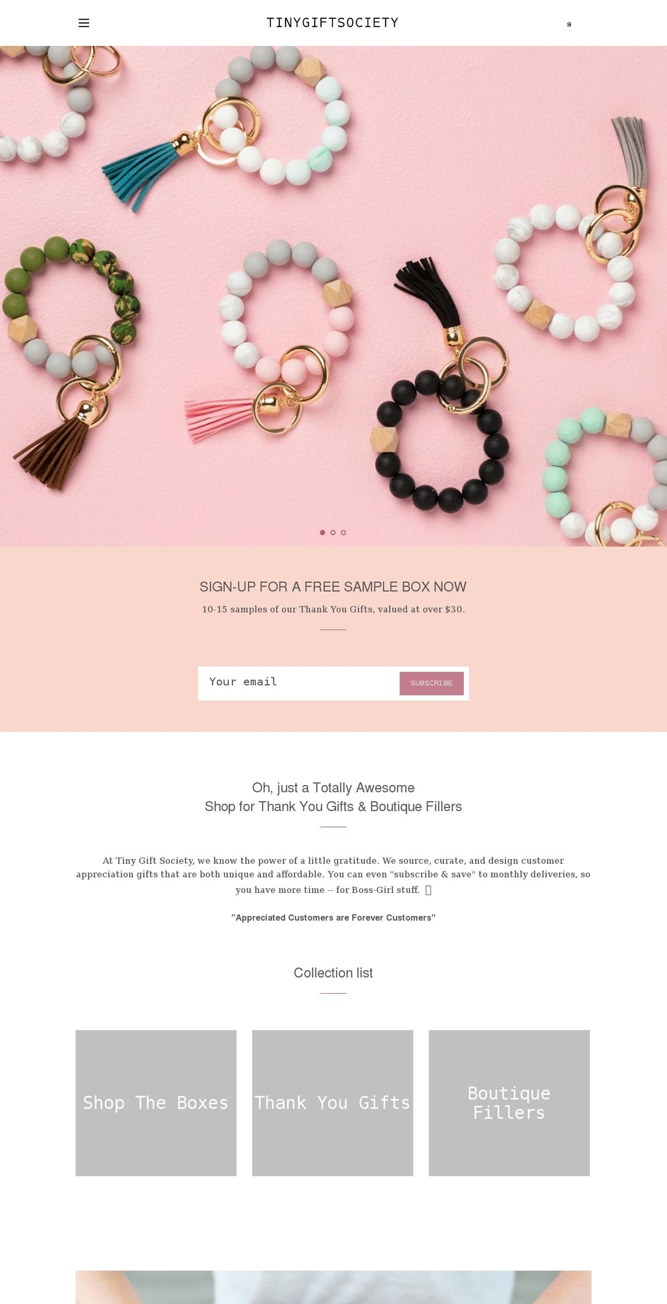 tinygiftsociety.com shopify website screenshot