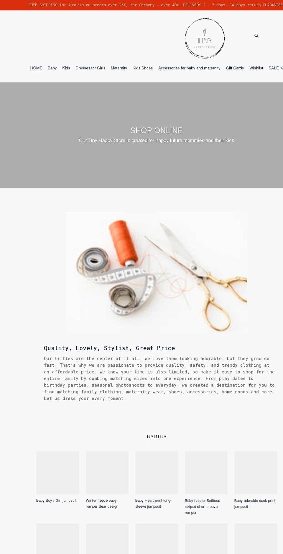 tinyhappystore.com shopify website screenshot