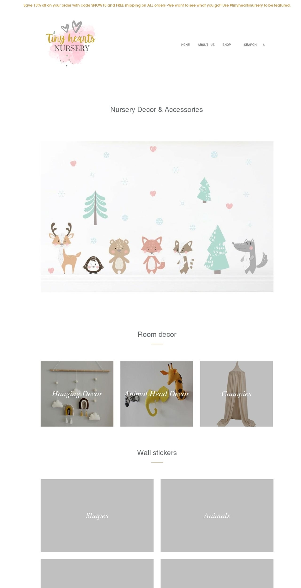 tinyheartsnursery.com shopify website screenshot