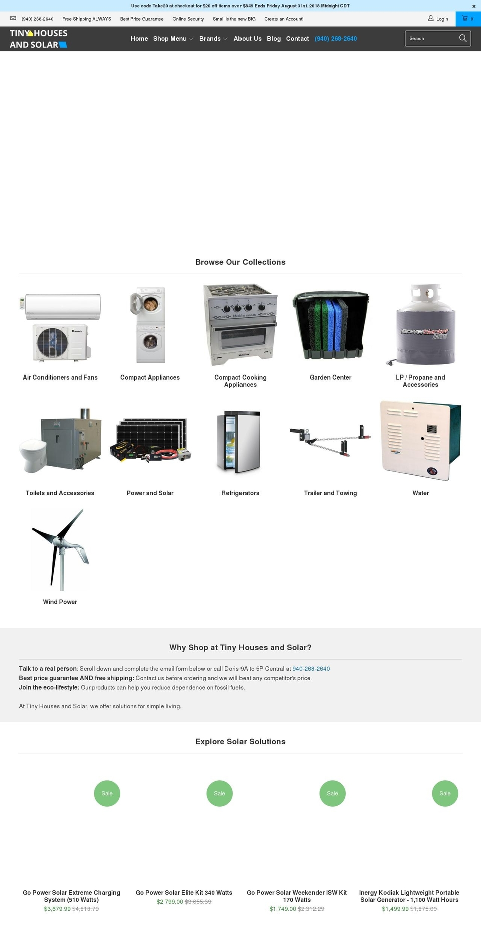 tinyhousesandsolar.com — Shopify storefront screenshot