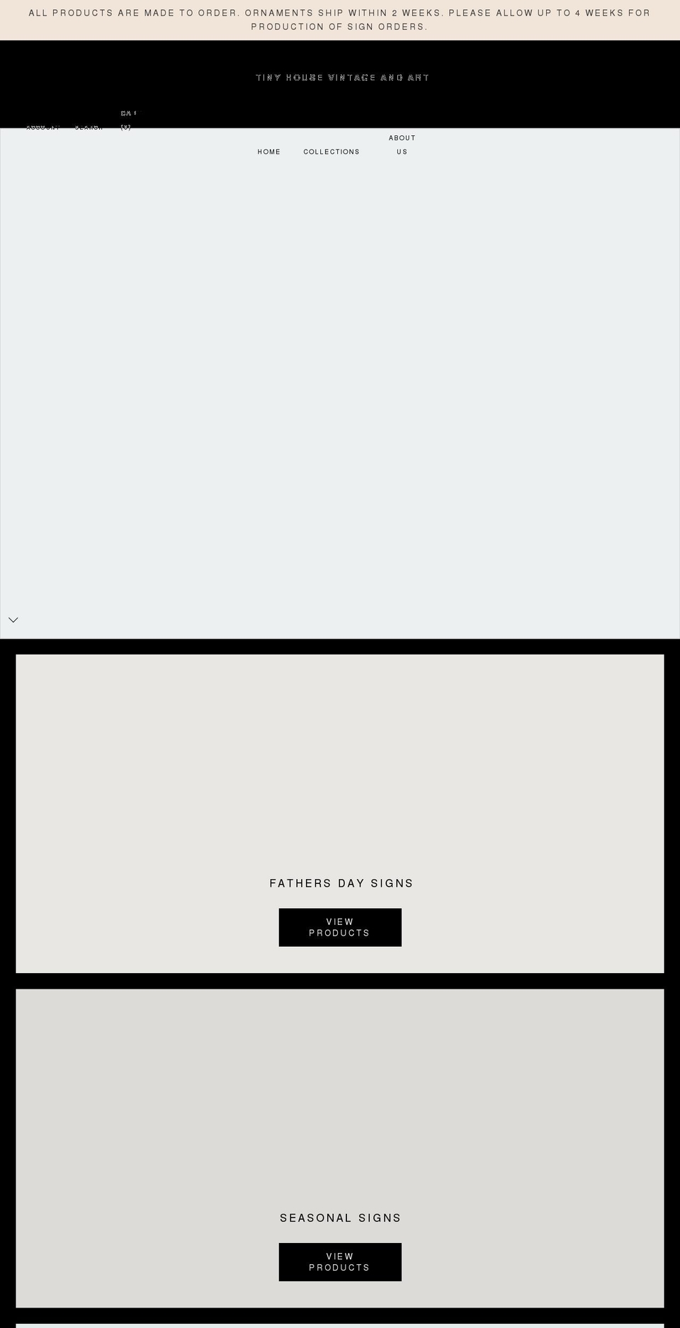 tinyhousevintageandart.com shopify website screenshot
