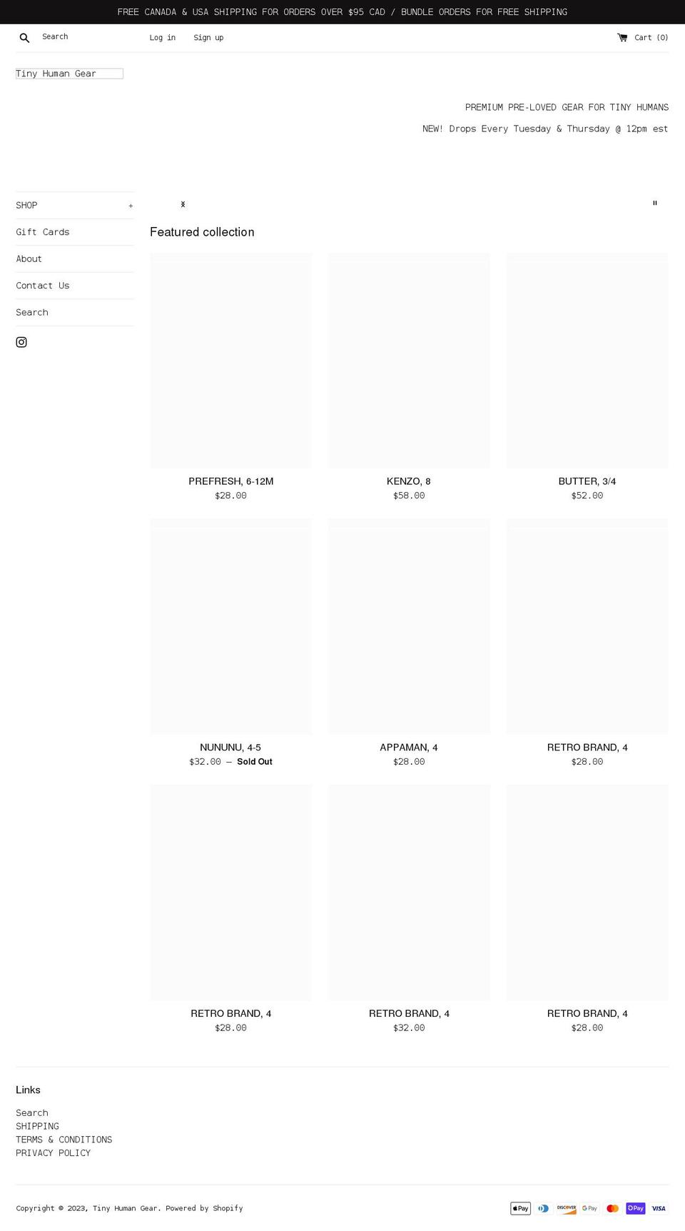 tinyhumangear.com shopify website screenshot
