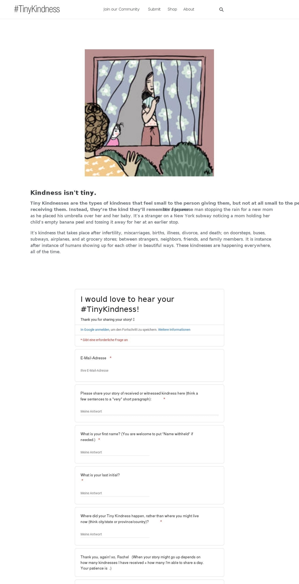 tinykindness.org shopify website screenshot