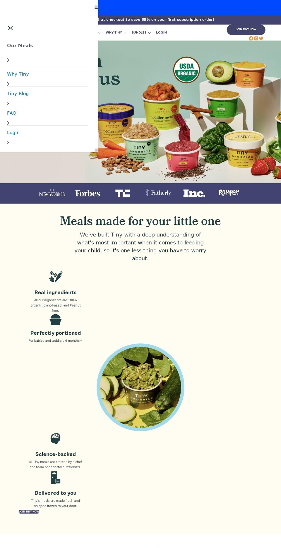 tinyorganics.com shopify website screenshot