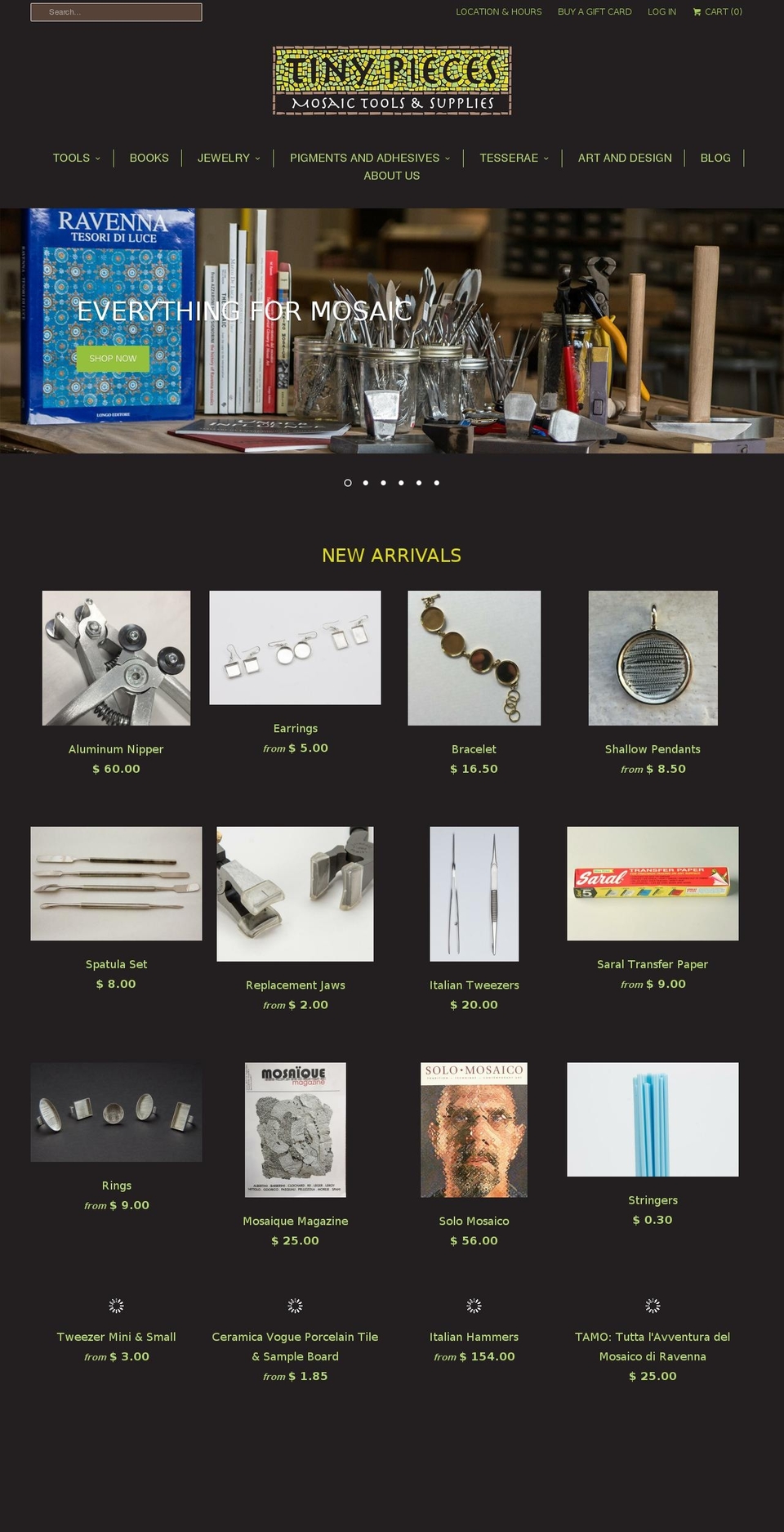 tinypiecesmosaics.net shopify website screenshot