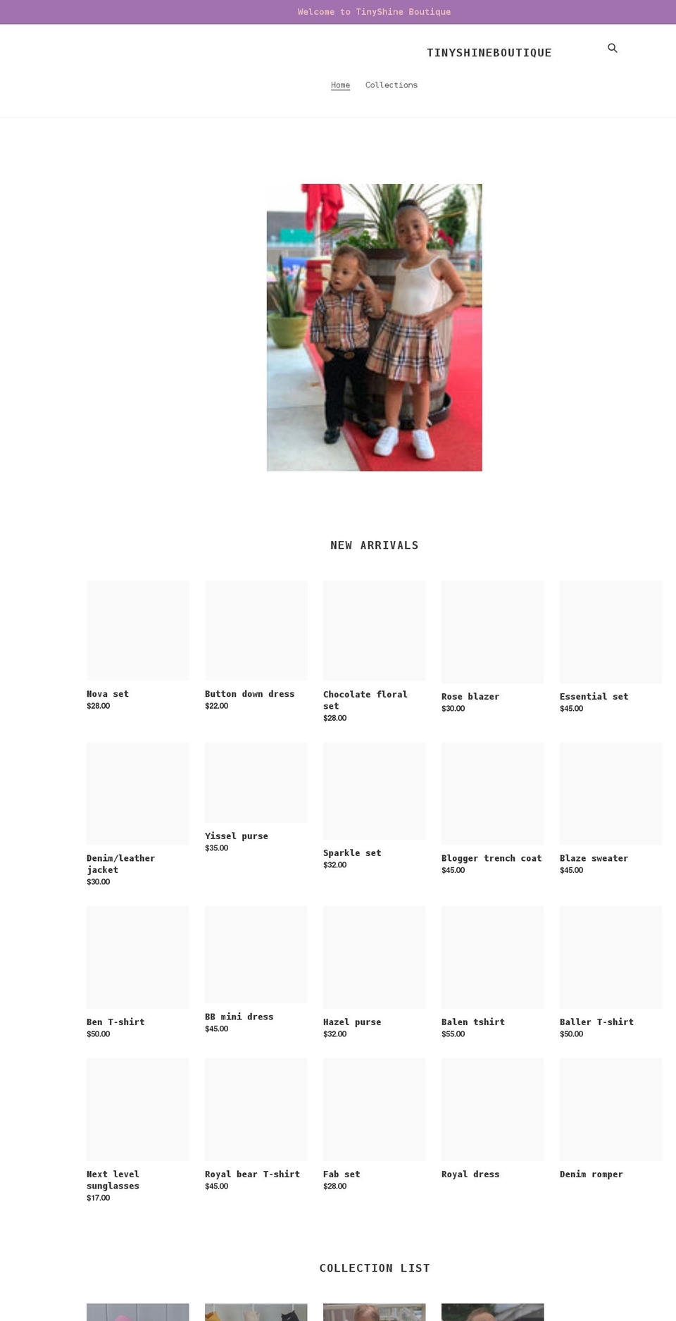 tinyshineboutique.com shopify website screenshot