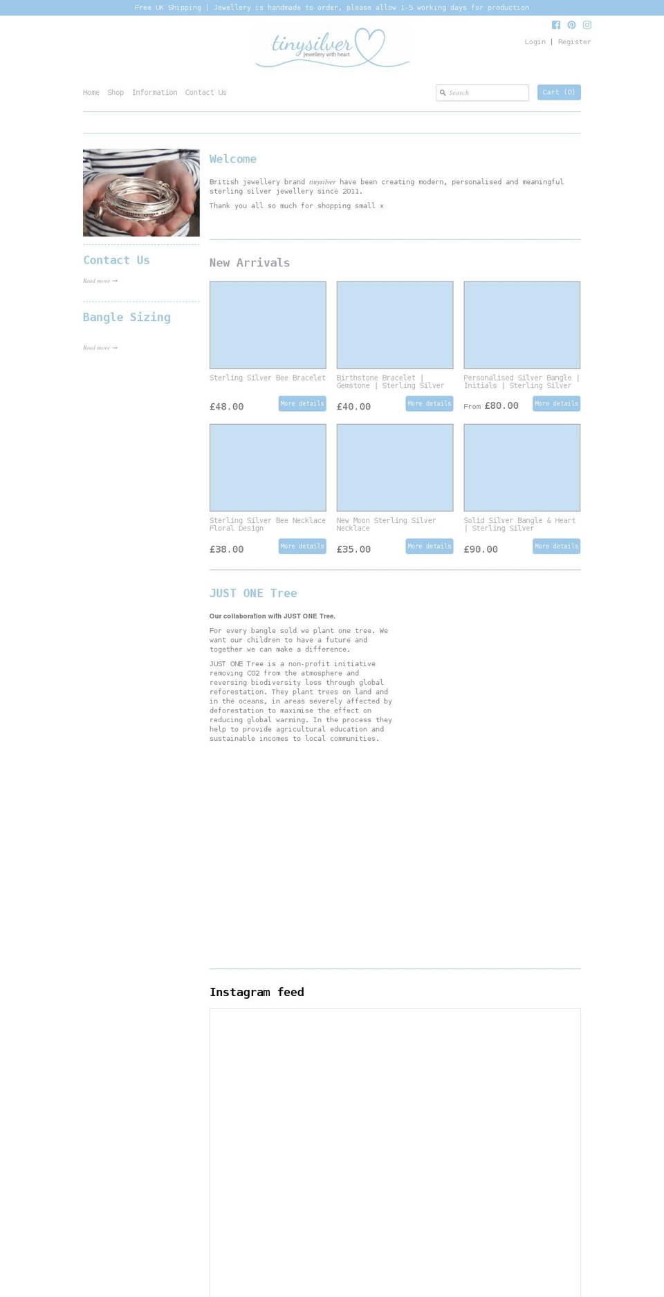 tinysilver.com shopify website screenshot